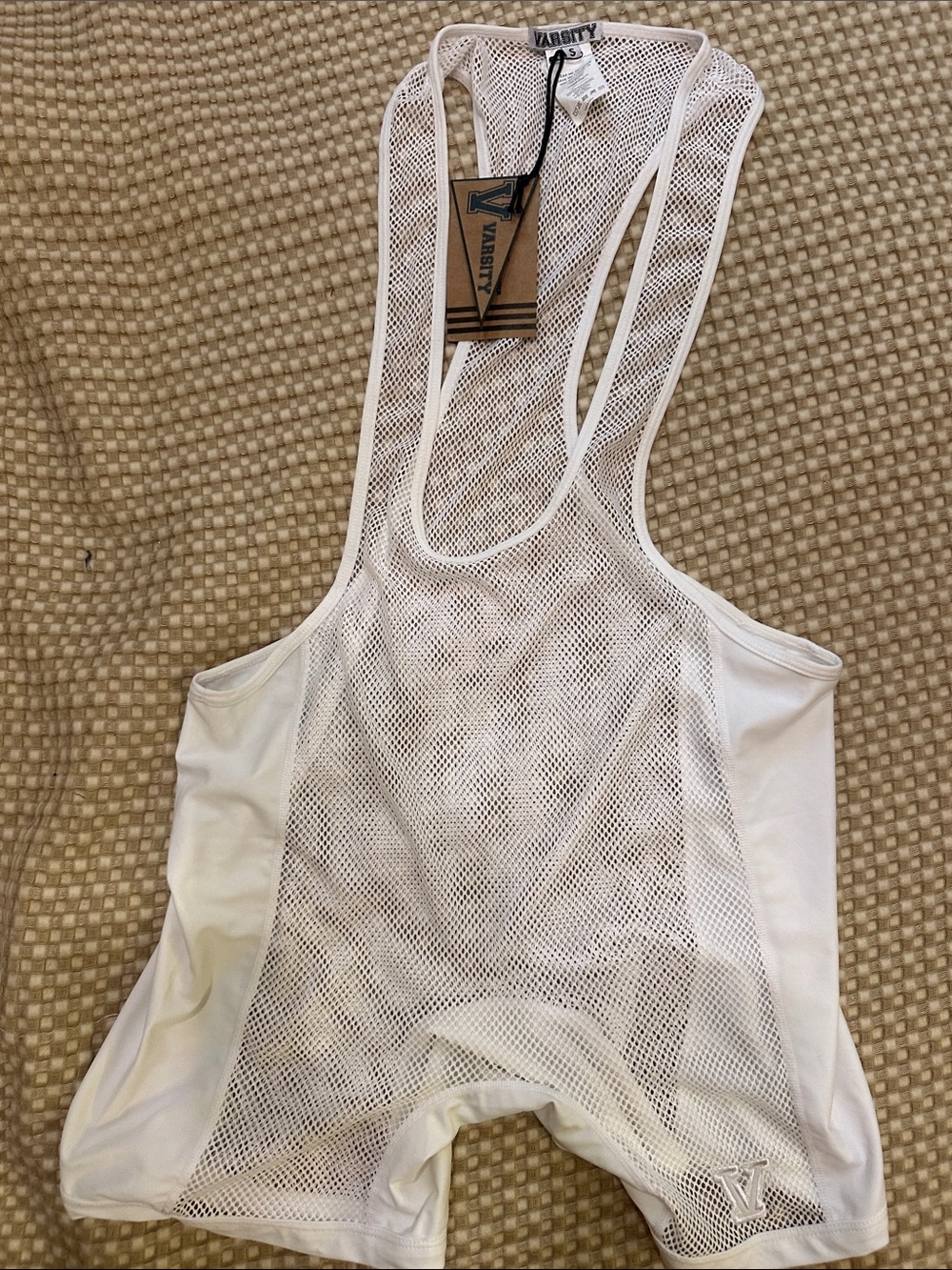 Varsity White Mesh Men's Sports Bodysuit